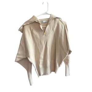 Zara Women's Beige Knit Hooded Pullover Sweater Size S‎
